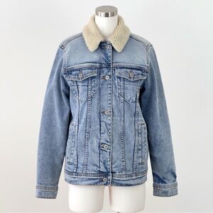 Hollister Light Blue Denim Jacket with Cream Sherpa Lining